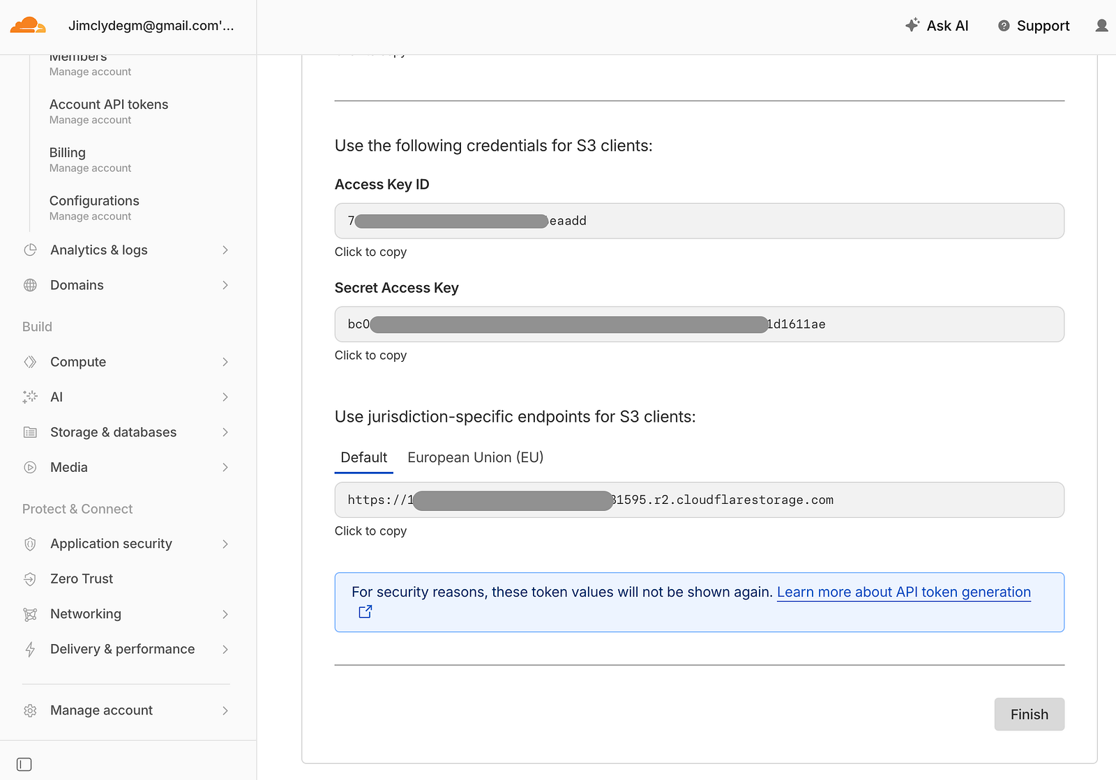 Copying R2 Access Key ID and Secret Access Key