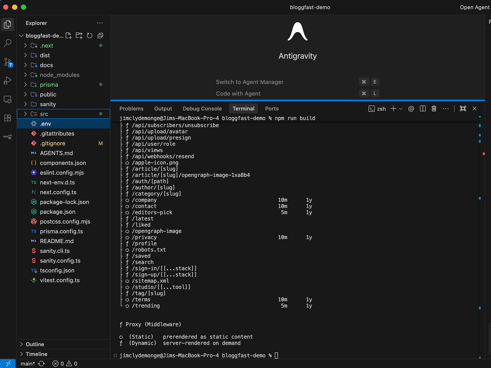 npm run build command output