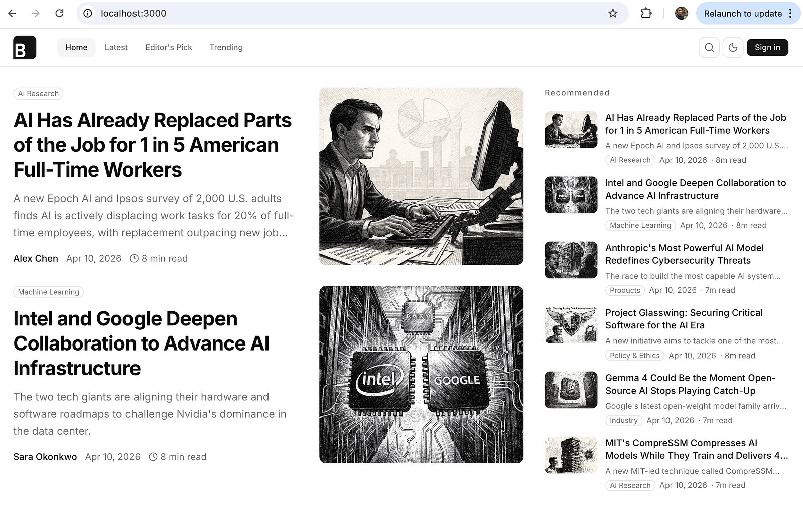 BloggFast dashboard running locally in the browser